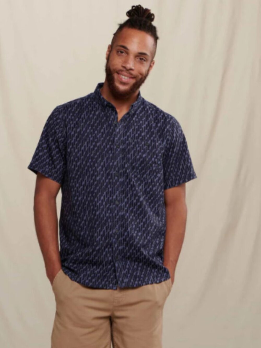 Toad&Co Men's XL Mattock Shirt Short Sleeve Navy Blue Pattern NWT Travel Cotton